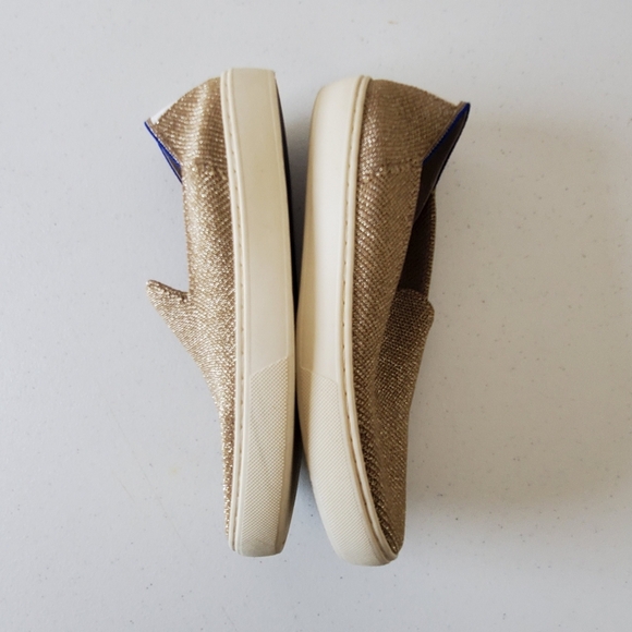 Rothy's The Original Slip-On Sneaker Gold Twill Size 7 Heel Stripe Coastal Shoes - Picture 8 of 11